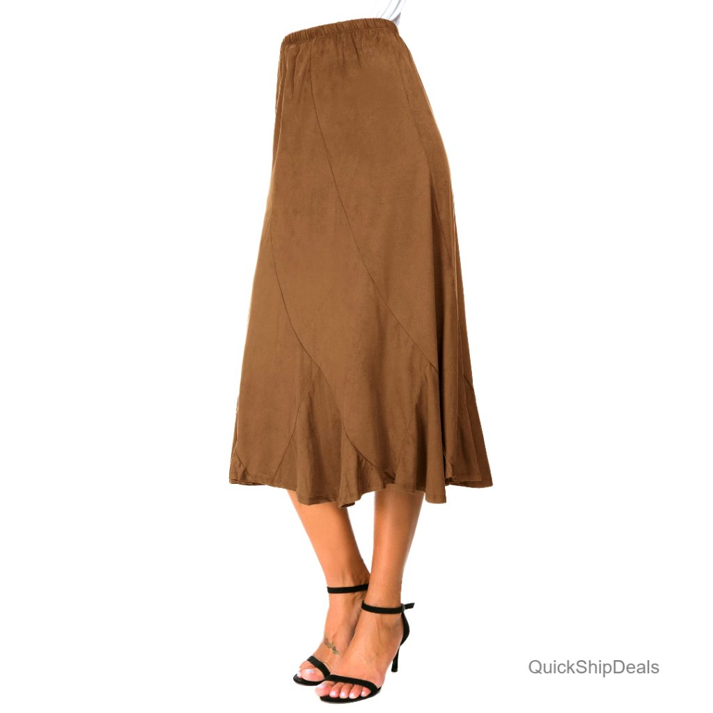Size M Suede Midi Skirt Elastic Waist Ruffle Hem Ankle Length